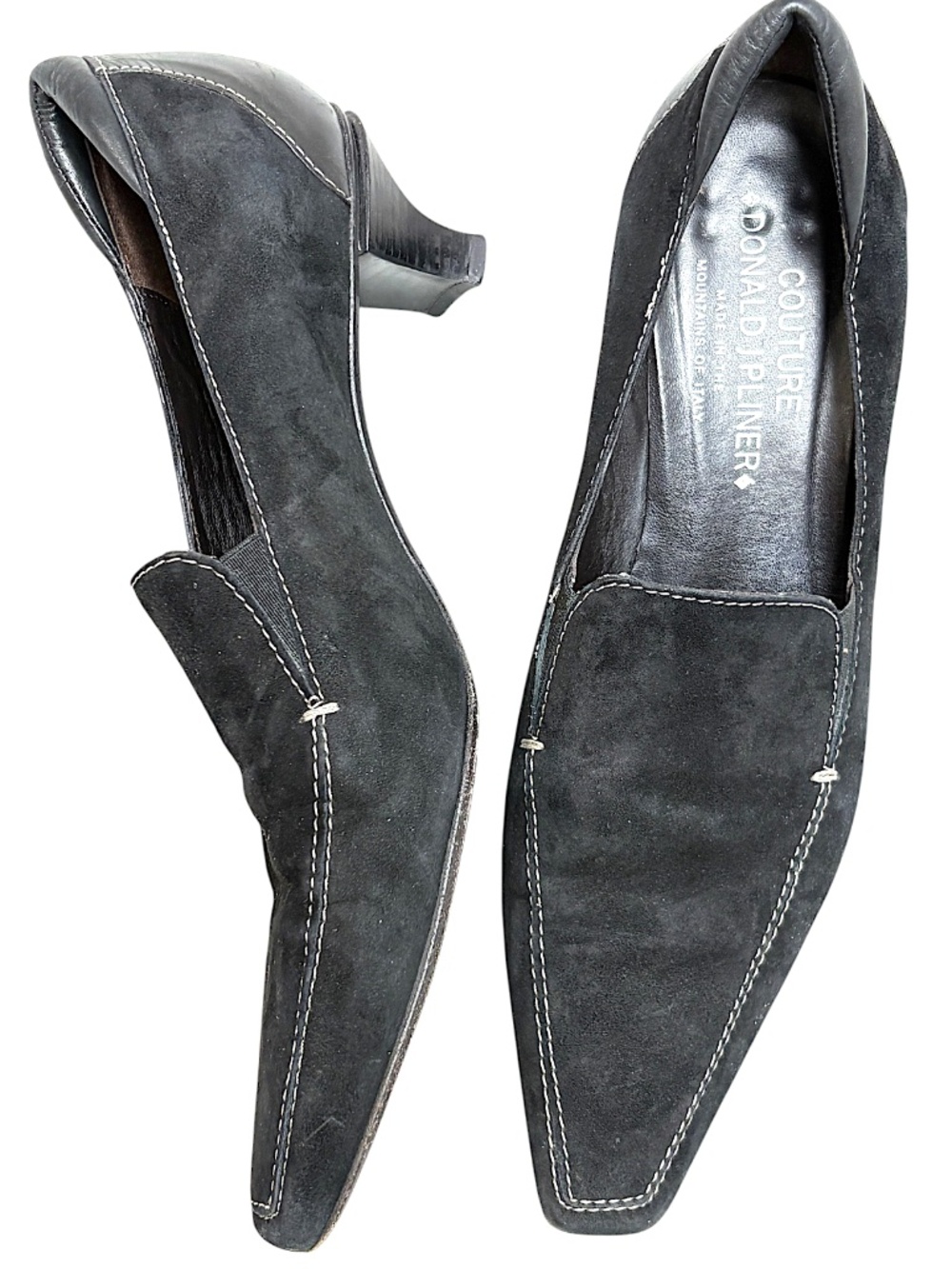 Donald J Pliner black suede kitten heel pumps slip on 8/8.5M pointed toe vintage